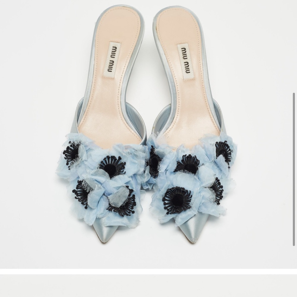 ISO miu miu satin flower mule